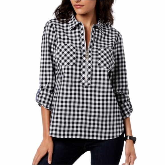 Tommy Hilfiger Tops - NWT Tommy Hilfiger Black & White Half Zip Top
